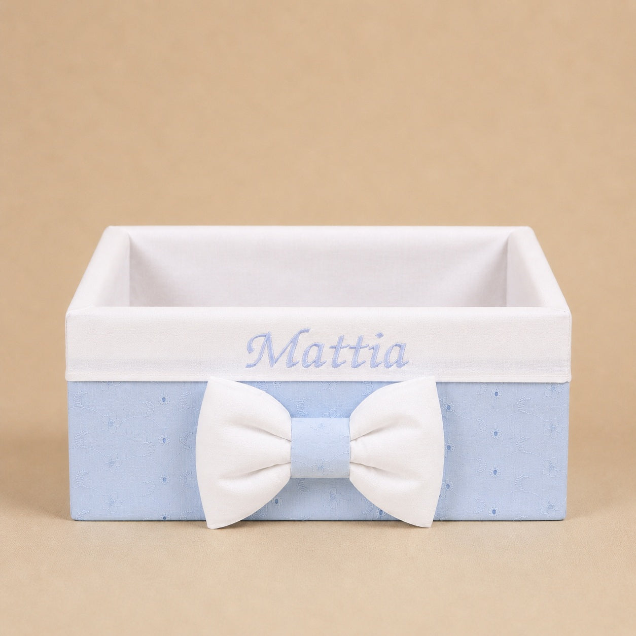 Cesto nascita - Porta bomboniere - Cassetta - San Gallo Celeste/Cotone Bianco