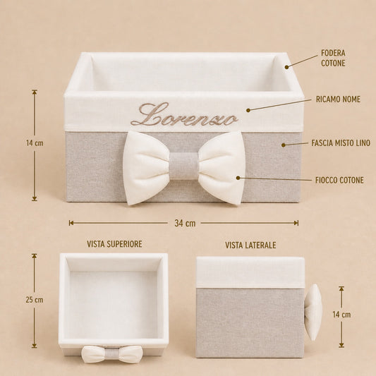 Cesto nascita - Porta bomboniere - Cassetta - Cotone misto lino Beige