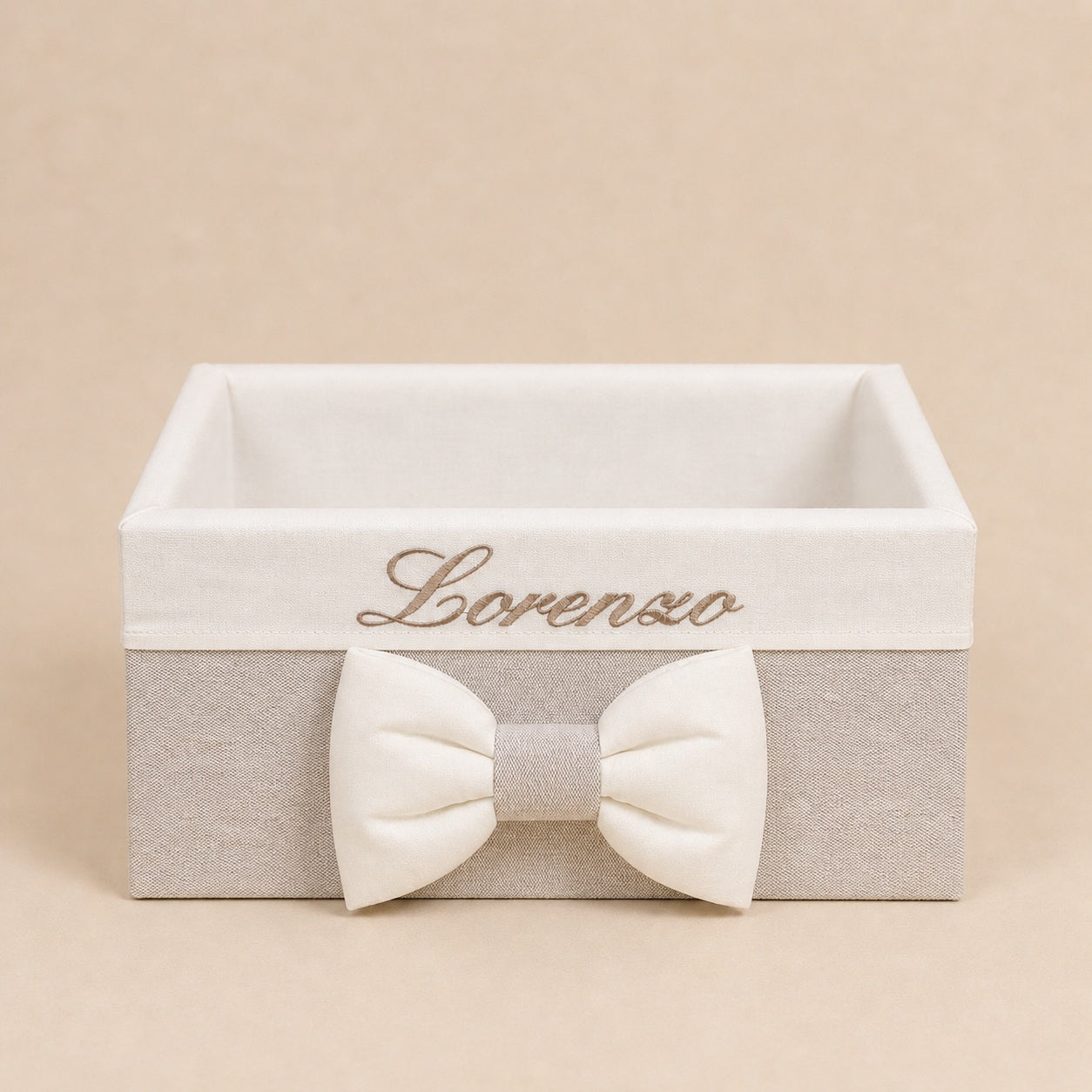 Cesto nascita - Porta bomboniere - Cassetta - Cotone misto lino Beige