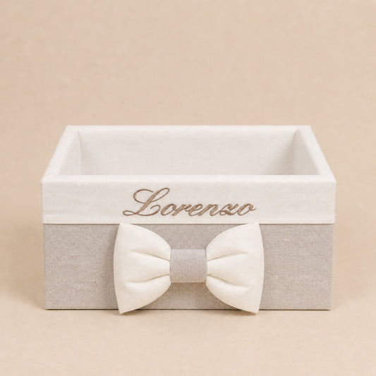 Cesto nascita - Porta bomboniere - Cassetta - Cotone misto lino Beige
