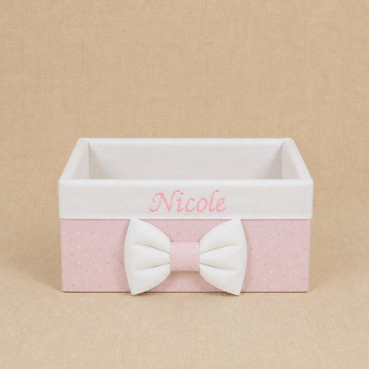 Cesto nascita - Porta bomboniere - Cassetta - Cotone Pois Rosa