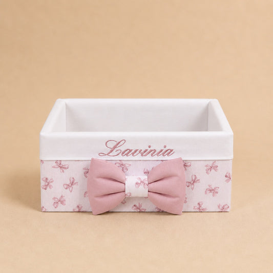 Cesto nascita - Porta bomboniere - Cassetta - Cotone Fiocchetti Rosa