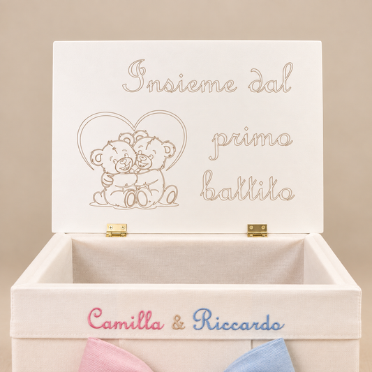 Cesto nascita - Porta bomboniere - Bauletto GEMELLARE