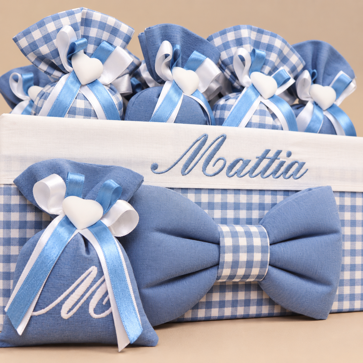 Sacchetto Portaconfetti - Bomboniera ELEGANT - Con Gessetto - Cotone Blu Danubio