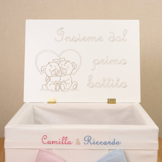 Cesto nascita - Porta bomboniere - Bauletto GEMELLARE