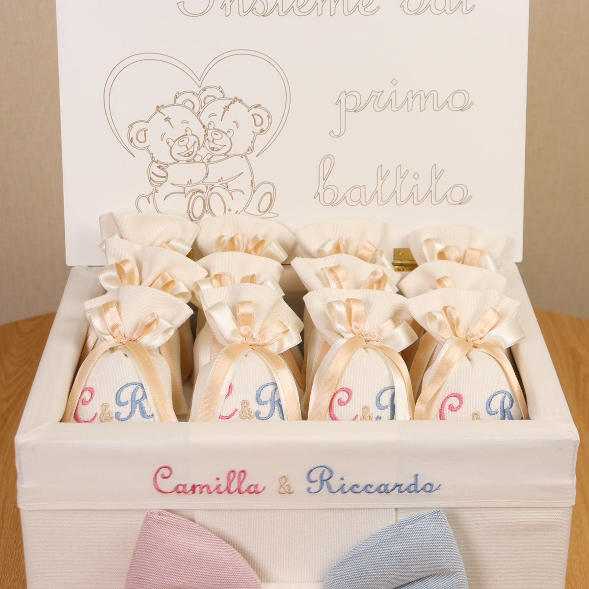 Sacchetto Portaconfetti - Bomboniera GEMELLARE ELEGANT Cotone-lino Panna