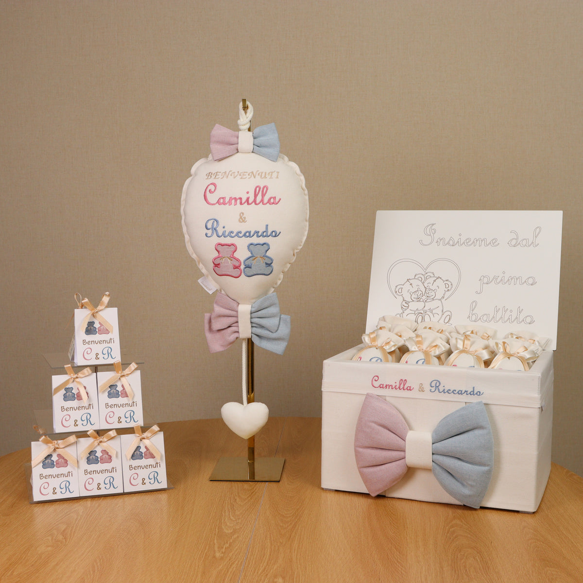Sacchetto Portaconfetti - Bomboniera GEMELLARE ELEGANT Cotone-lino Panna