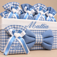 Carica l'immagine nel visualizzatore della galleria, Sacchetto Portaconfetti - Bomboniera ELEGANT - Con Gessetto - Cotone Quadretti Blu Danubio
