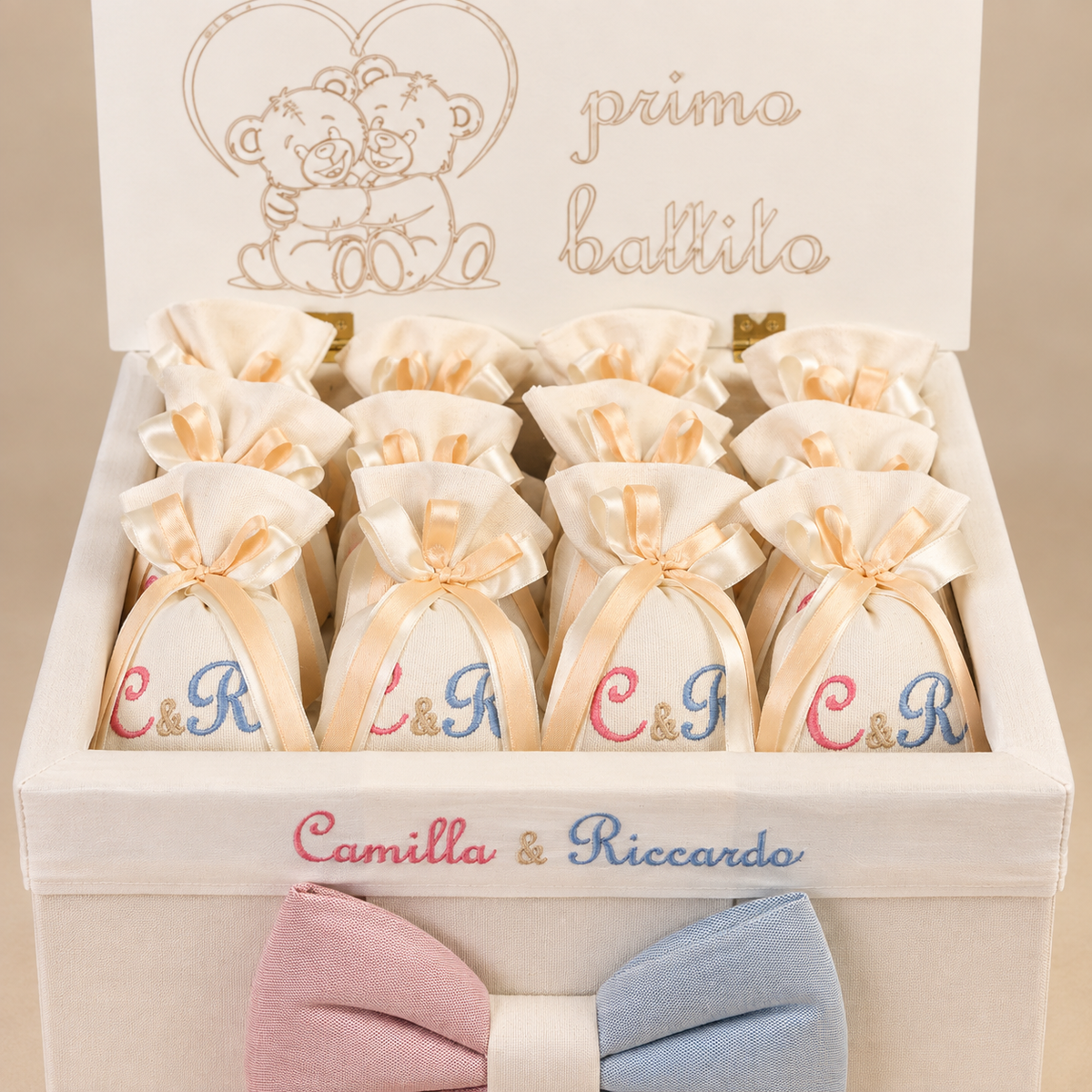 Cesto nascita - Porta bomboniere - Bauletto GEMELLARE
