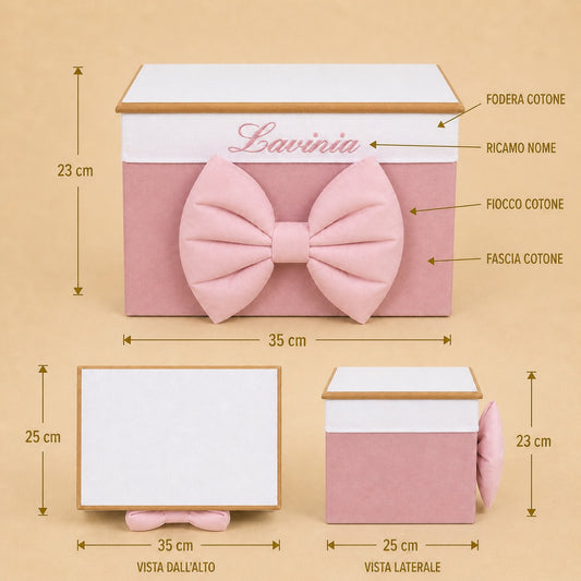 Cesto nascita - Porta bomboniere - Bauletto - Cotone Cipolla - Cotone Rosa