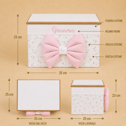 Cesto nascita - Porta bomboniere - Bauletto - Cotone Bocciolo - Cotone Rosa