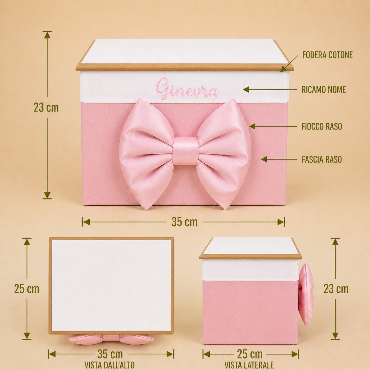 Cesto nascita - Porta bomboniere - Bauletto - Raso Rosa