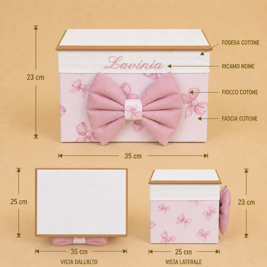 Cesto nascita - Porta bomboniere - Bauletto - Fiocchi Rosa