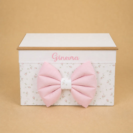 Cesto nascita - Porta bomboniere - Bauletto - Cotone Bocciolo - Cotone Rosa
