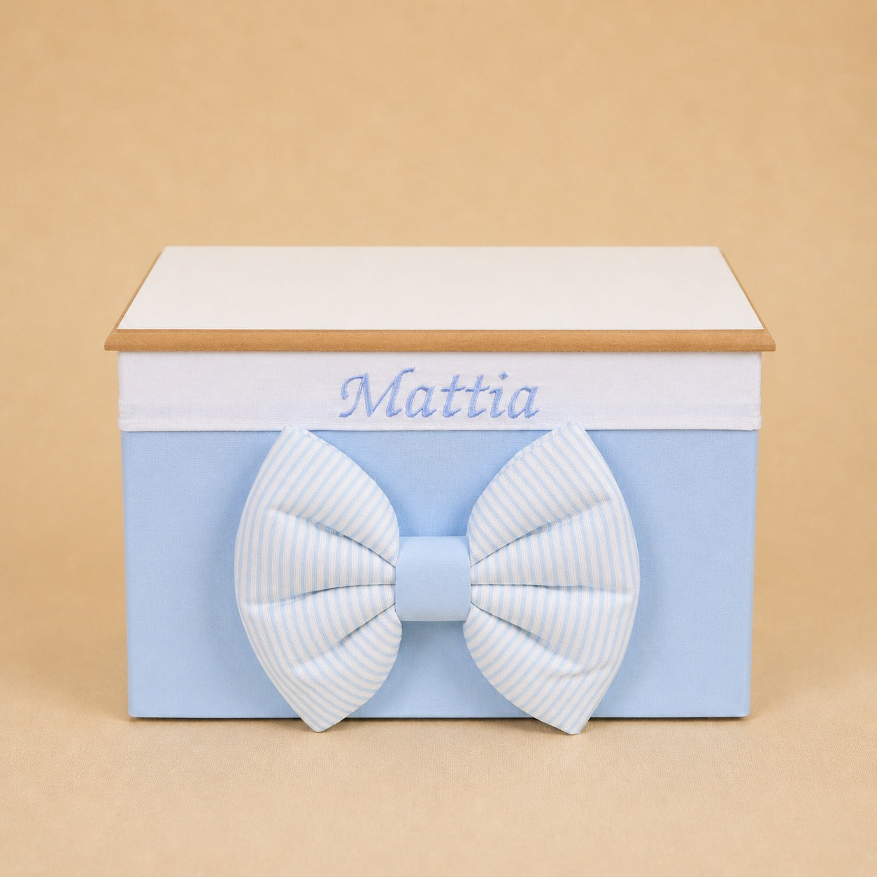 Cesto nascita - Porta bomboniere - Bauletto - Cotone Celeste - Piquet Rigato