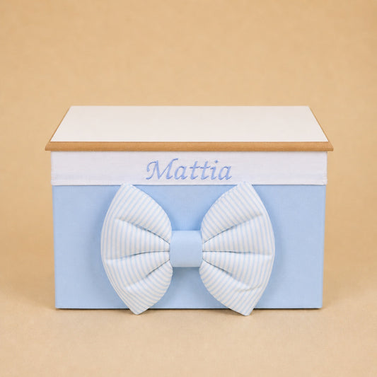 Cesto nascita - Porta bomboniere - Bauletto - Cotone Celeste - Piquet Rigato