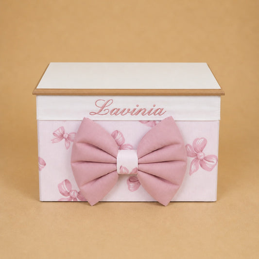 Cesto nascita - Porta bomboniere - Bauletto - Fiocchi Rosa