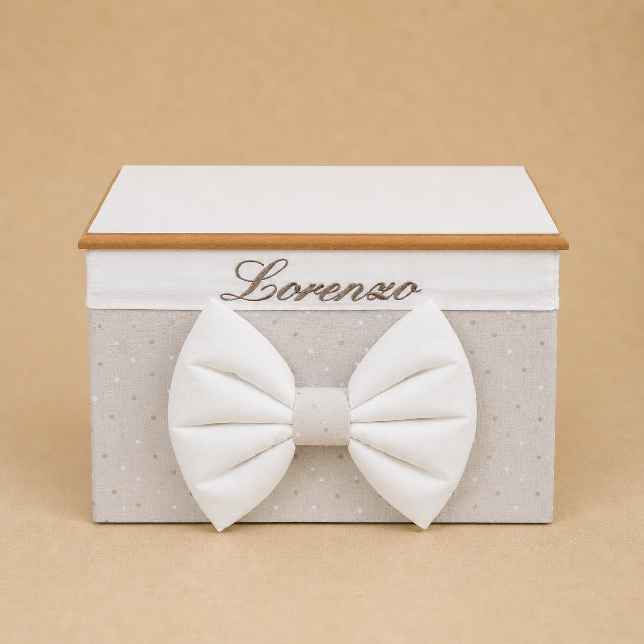 Cesto nascita - Porta bomboniere - Bauletto - Cotone Pois Beige