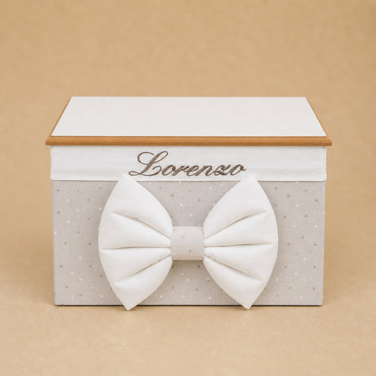 Cesto nascita - Porta bomboniere - Bauletto - Cotone Pois Beige
