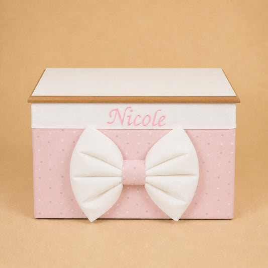 Cesto nascita - Porta bomboniere - Bauletto - Cotone Pois Rosa