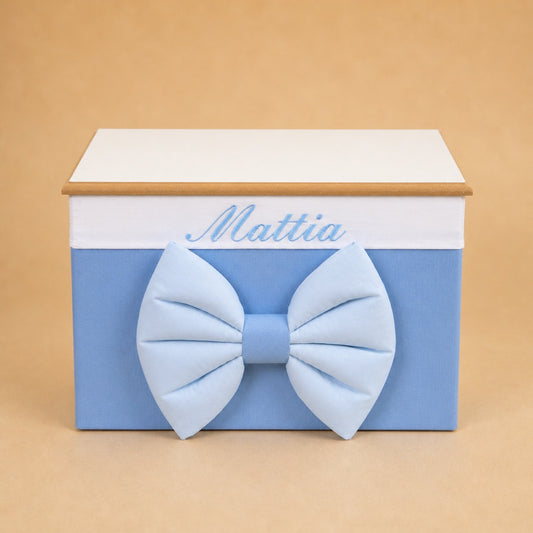 Cesto nascita - Porta bomboniere - Bauletto - Cotone Polvere - Cotone Celeste