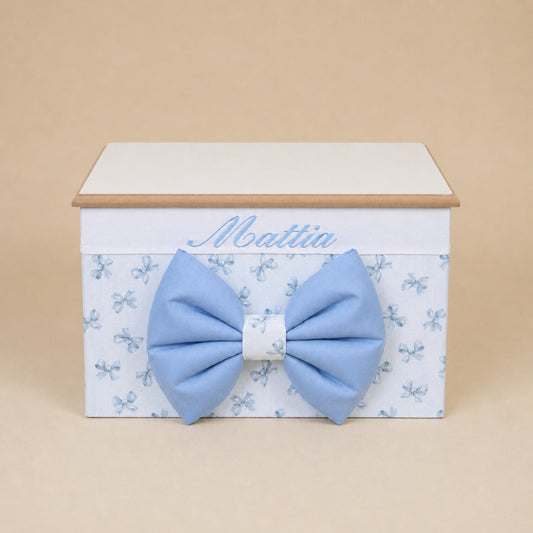 Cesto nascita - Porta bomboniere - Bauletto - Cotone Fiocchetti Azzurri