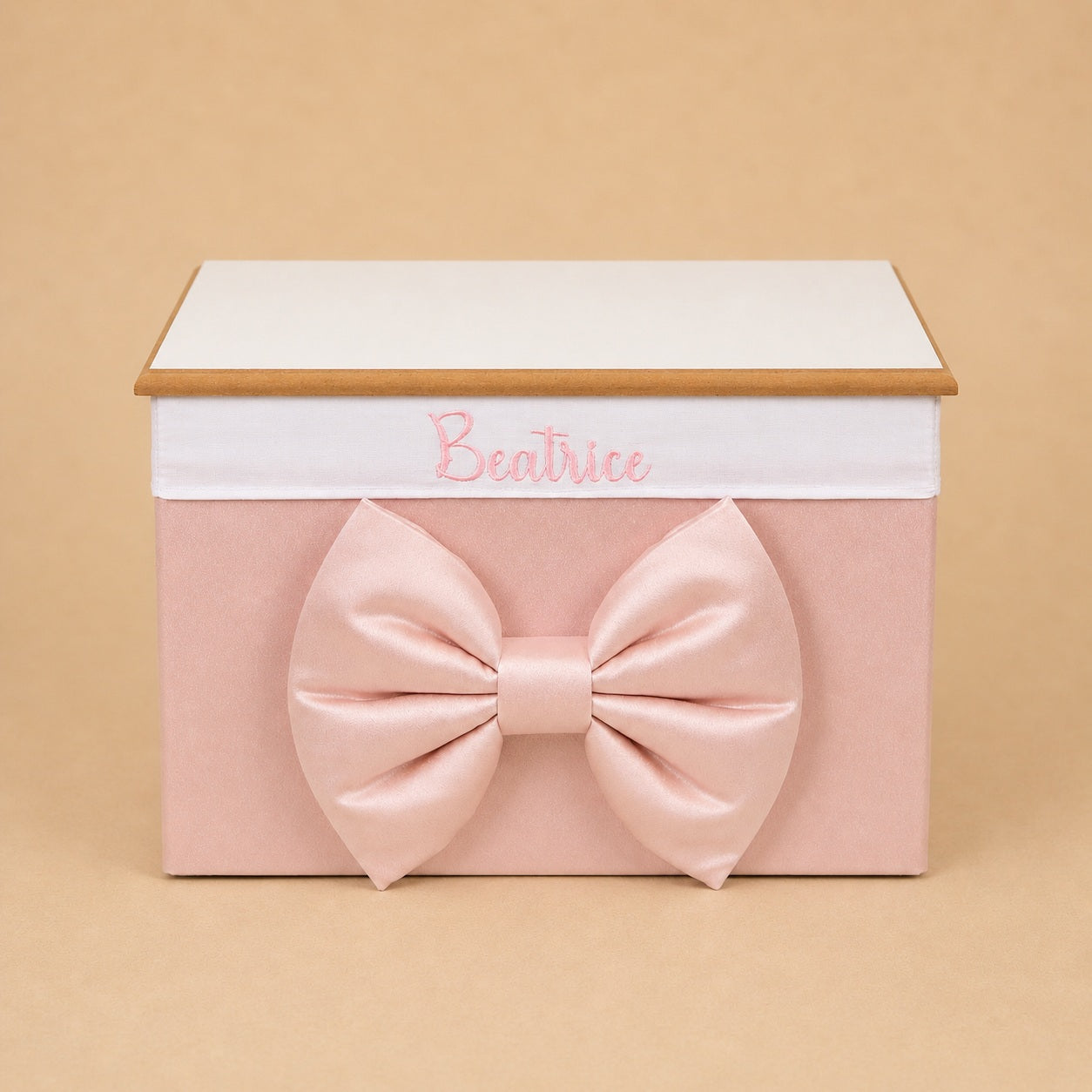 Cesto nascita - Porta bomboniere - Bauletto - Raso Rosa Pesca