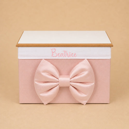 Cesto nascita - Porta bomboniere - Bauletto - Raso Rosa Pesca